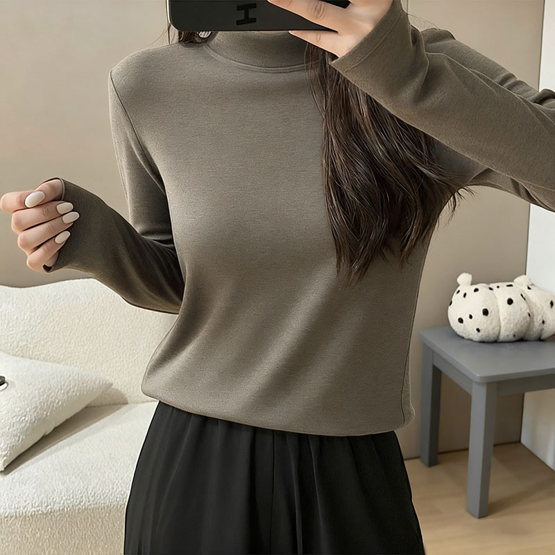 春秋保暖小立领打底衫内搭可外穿气质显瘦长袖t恤半高领百搭上衣