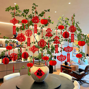 新年小挂件装饰马年福字挂饰客厅盆景绿植发财树春节过年氛围布置