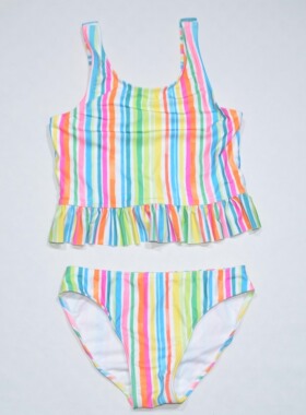美国原单GEOR****可爱彩条纹背心花边海滩泳池分体泳衣女童中大童