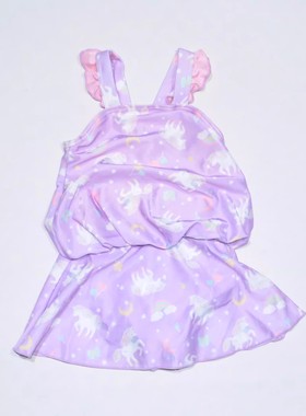 日本原单EMON****白马彩虹月亮花海滩泳池裙款连体泳衣女童中小童