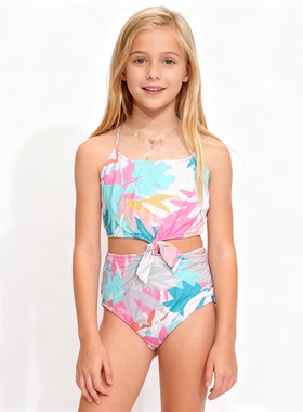 澳洲原单ONEI****彩色花带胸垫海滩泳池连体泳衣女小童(尺码偏小)