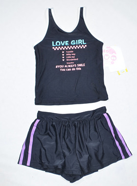 日本原单EMON****可爱黑背心平角裙裤海滩泳池分体泳衣女童中小童