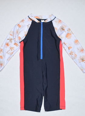 美国原单LOMA****黑色红边米白花中袖海滩泳池连体泳衣男童中小童