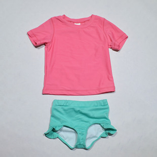 红衣短袖 海滩泳池分体泳衣女童中小童 混搭绿裤 日本原单FUNC