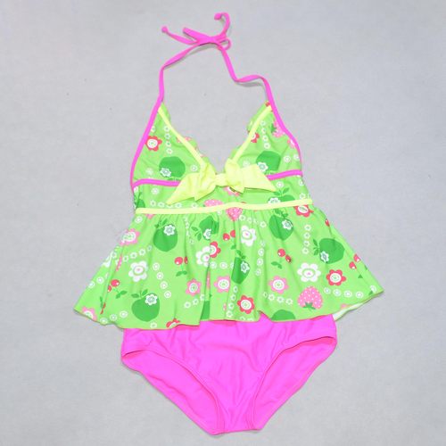 美国原单GEOR****可爱绿底草莓蝴蝶结海滩泳池连体泳衣女童中大童