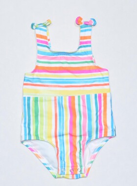 美国原单GEOR****可爱彩色条纹蝴蝶结海滩泳池连体泳衣女童中小童