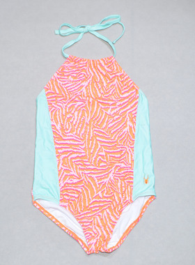 美国原单KIKO****可爱橙红色小蜘蛛花海滩泳池连体泳衣女童中大童