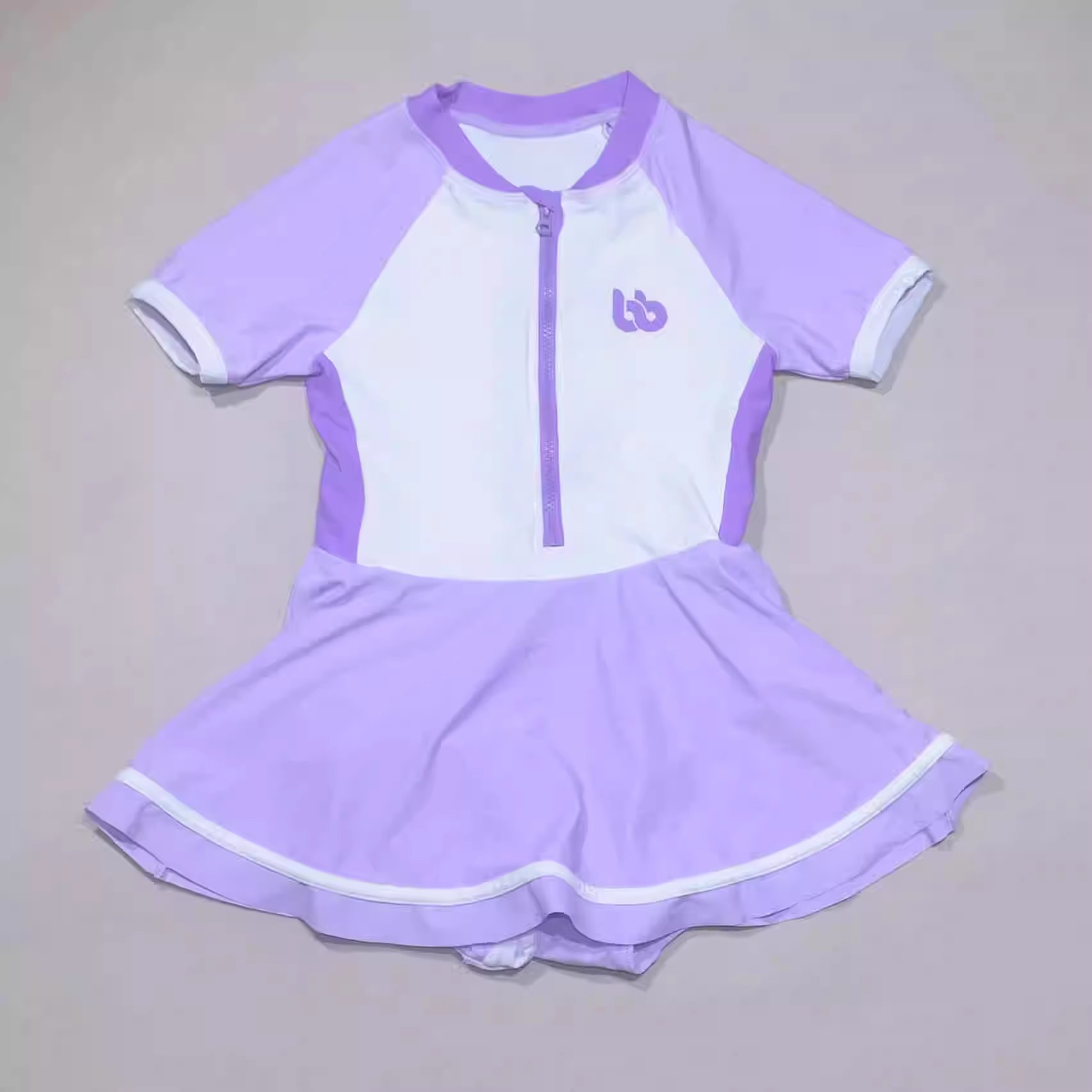 日本原单SOPH****紫白色裙子海滩泳池连体泳衣女童中小童(瑕疵款)