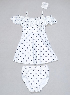 日本原单ATTE****可爱白底黑圆点海滩泳池游泳分体泳衣女童中小童