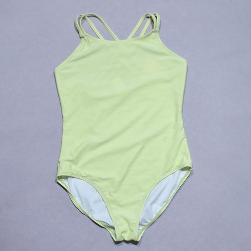 美国原单GEOR****简约荧光绿色无胸垫海滩泳池连体泳衣女童中大童