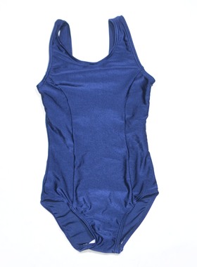 日本原单OVER****简约藏蓝色带胸垫海滩泳池连体泳衣女童中大童