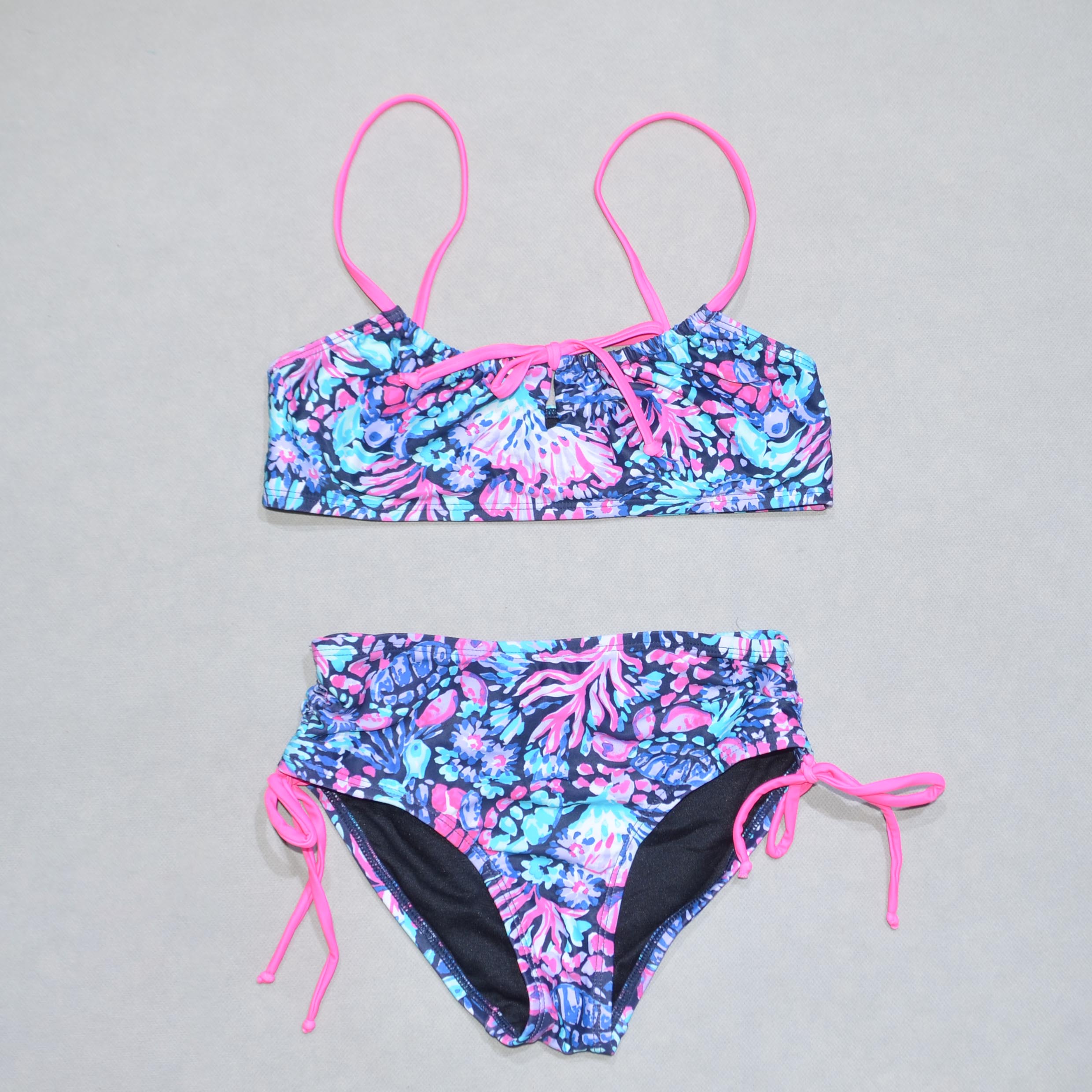 美国原单CTAL****可爱绿花粉红带海滩泳池游泳分体泳衣女童中小童