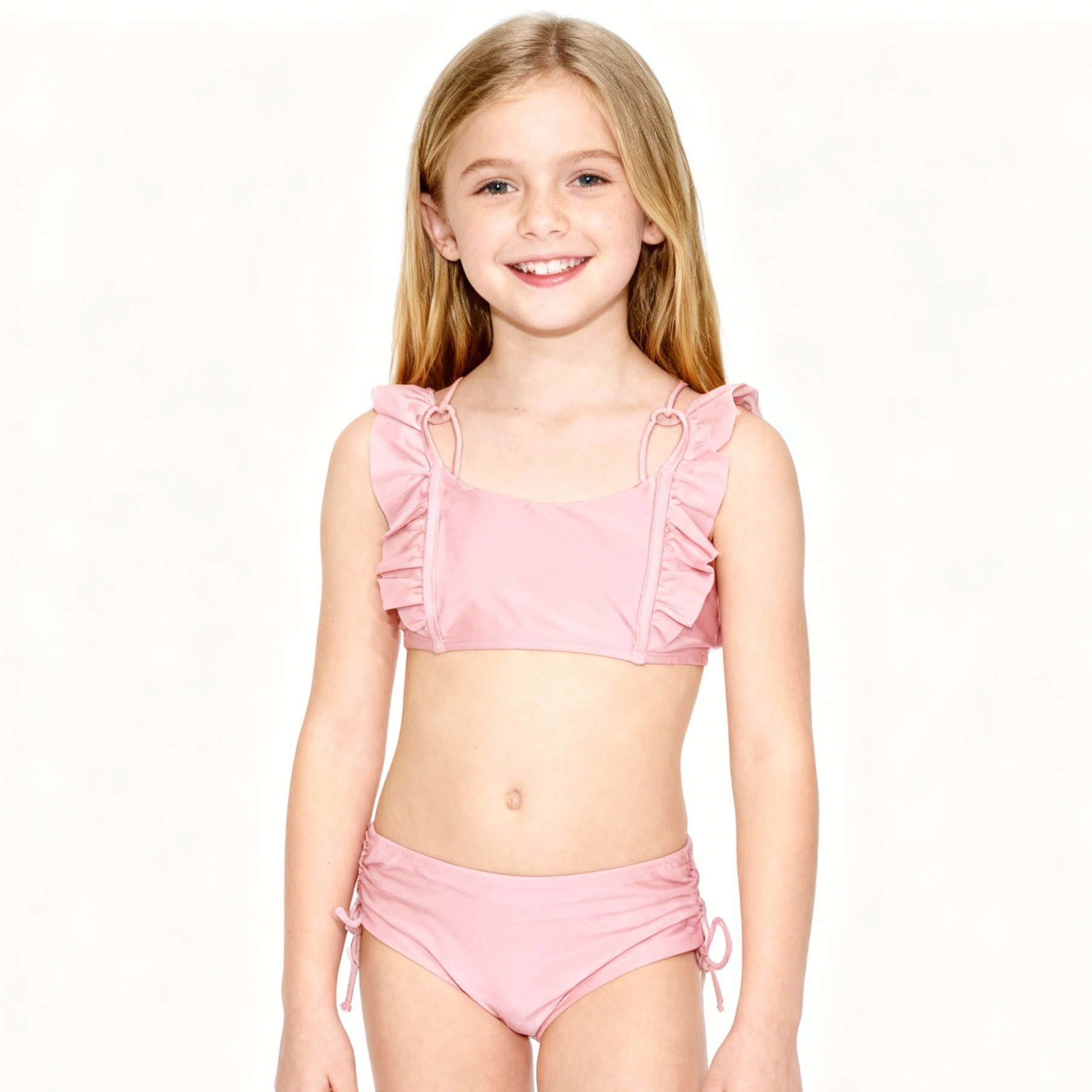 澳洲原单CHEL****经典粉色花边带胸垫海滩度假分体泳衣女童中大童