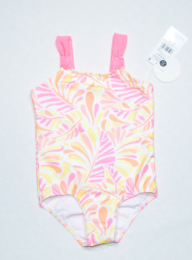 美国原单GEOR****可爱白底红黄花海滩泳池游泳连体泳衣女童中小童