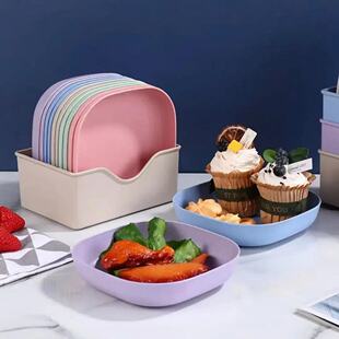 家用小麦秸秆吐骨碟子创意塑料菜碟蛋糕点心盘子餐桌垃圾盘盘碟y