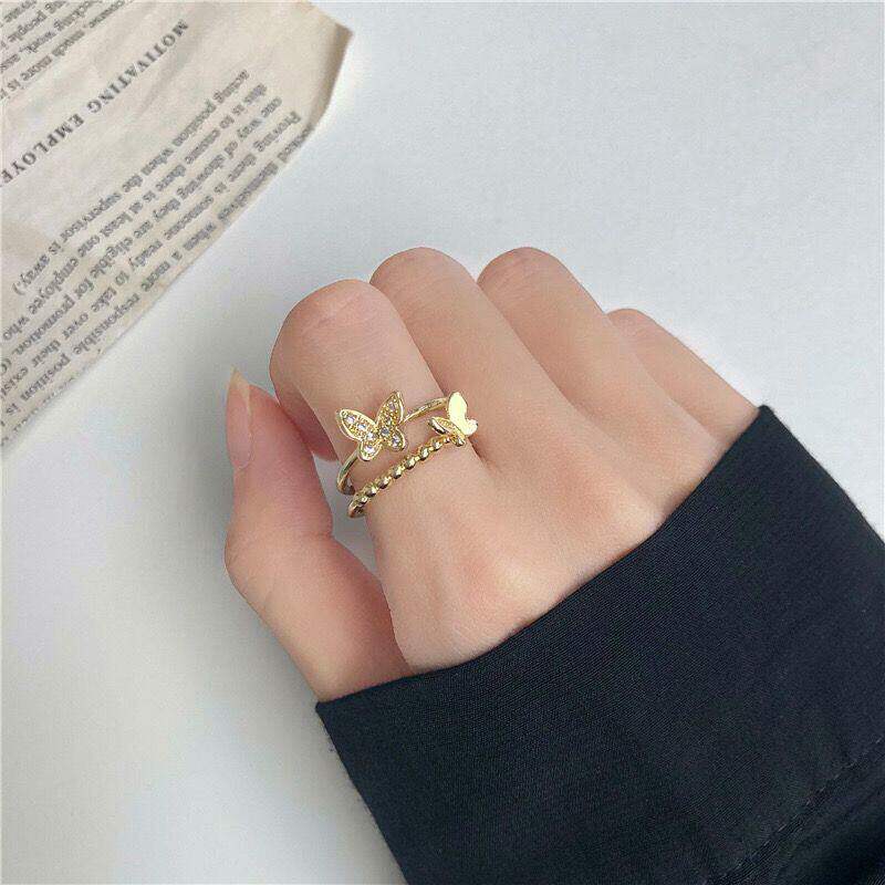 素圈蝴蝶戒指套装组合简约冷淡风