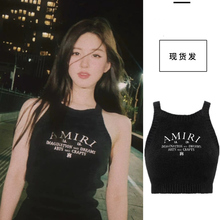 法国MK&DK赵露思同款黑色字母挂脖针织背心女修身无袖吊带上衣
