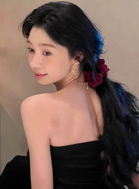 法国last kiss法式高级感黑色褶皱大肠发圈女扎头发绳头花发饰