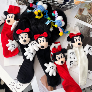 个性 创意可爱袜子女ins潮外穿新年圣诞M拍拍牵手中筒袜丑萌长袜