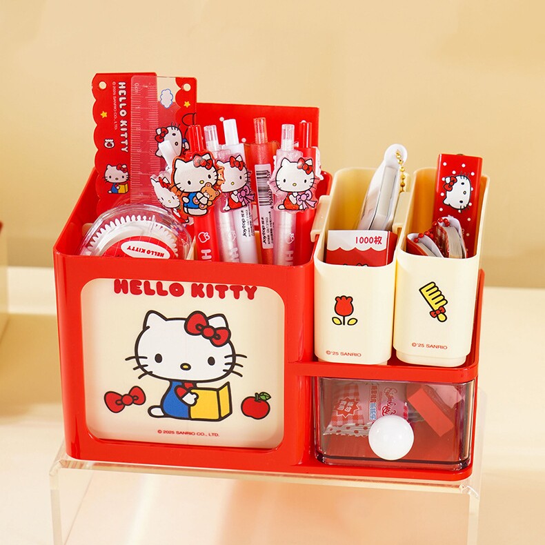 Kitty多功能收纳盒文具凯蒂猫笔筒分隔办公室整理卡通可爱分格