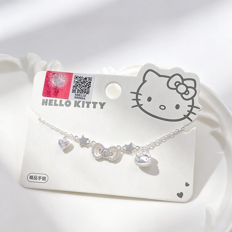 Kitty手链高级铜镀银甜美爱心蝴蝶结满钻首饰三丽鸥正品可爱礼物