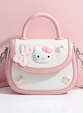 凯蒂猫手提包可爱KT粉Kitty马鞍包女可爱卡通单肩中学生斜挎小包