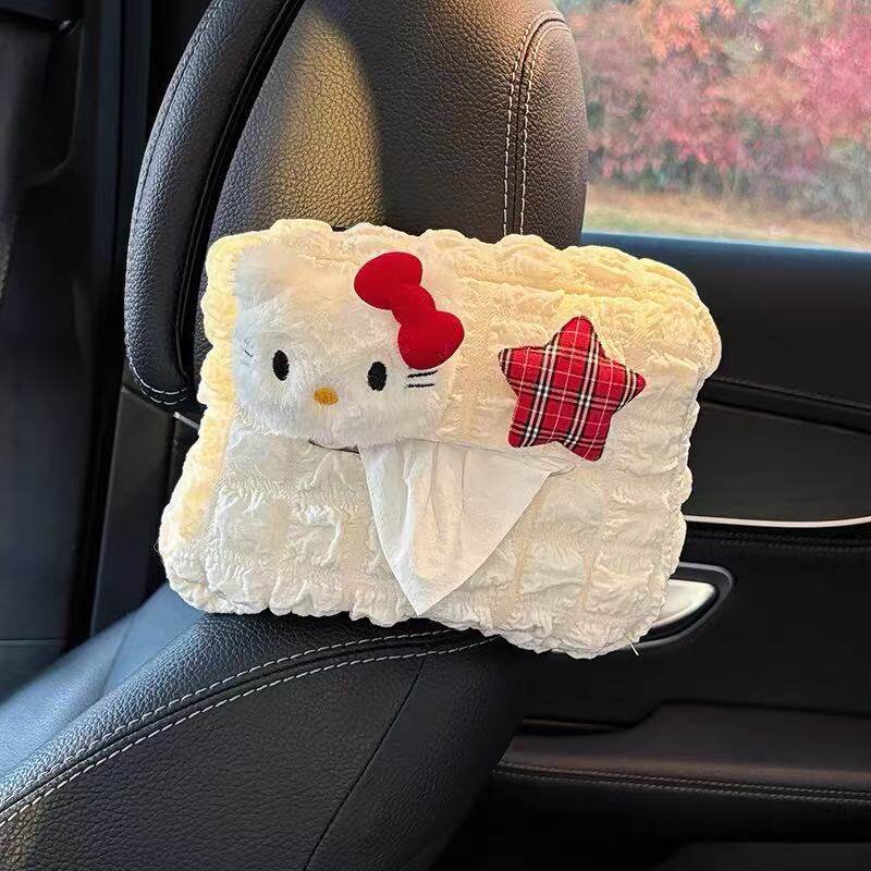 车载纸巾盒汽车抽纸盒车用纸袋Kitty猫车内挂袋可爱挂式卡通用品