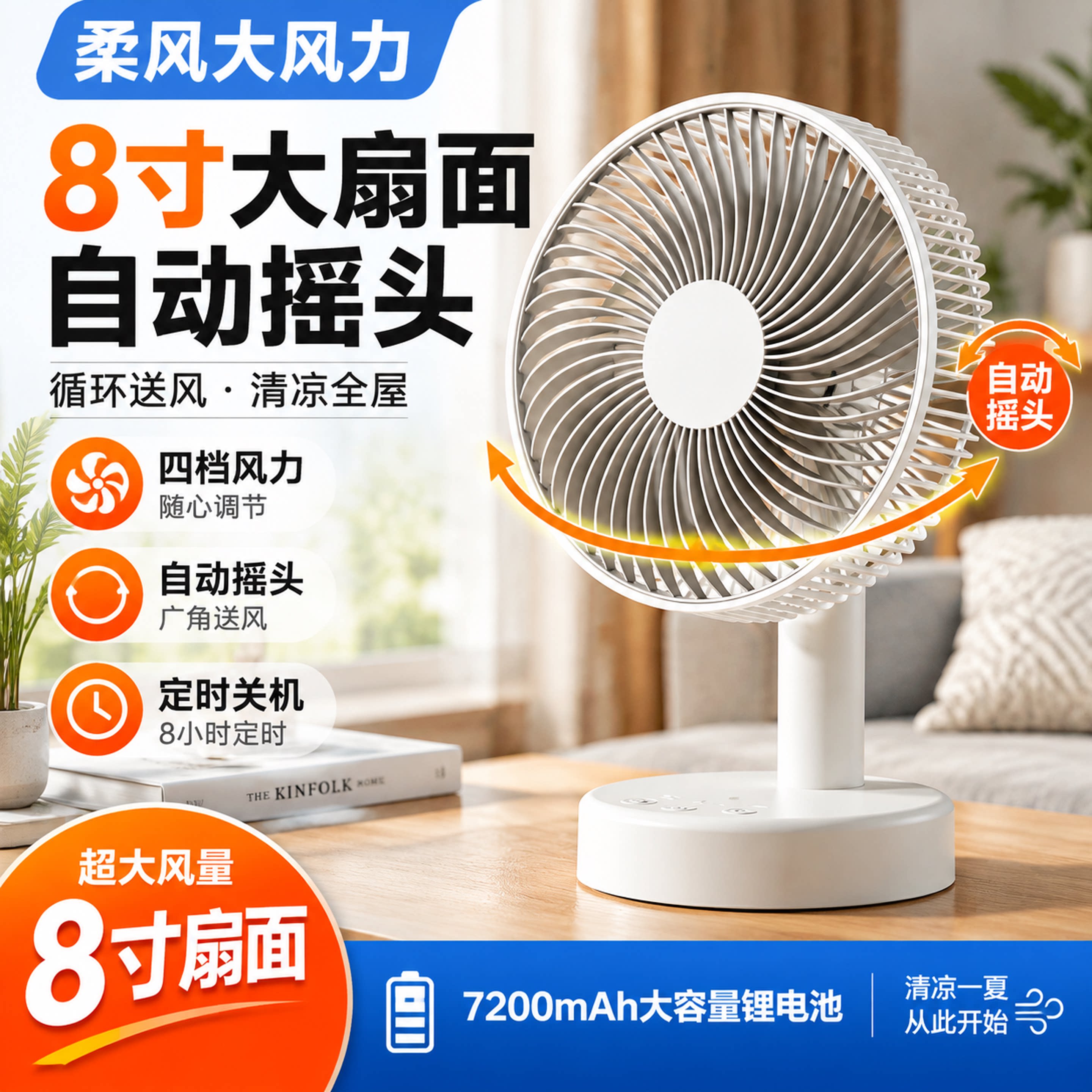 usb充电超长续航自动摇头小风扇										