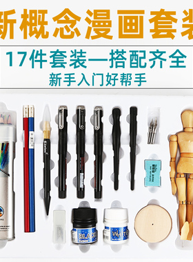 Skyists新概念17件漫画套装 漫画初学套装工具画纸漫画笔墨水木头人漫画原稿纸 针管笔 笔尖 云尺 垫板套装