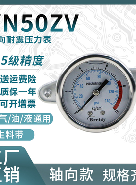 压力表YN50ZV不锈钢耐震压力轴向支架测水气压通用表0-1.6/100MPa