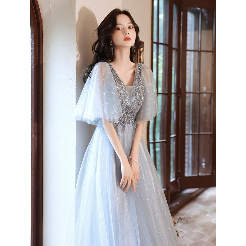 年会晚宴主持人礼服声乐艺考高端伴娘服成人礼大码胖mm古筝演出服