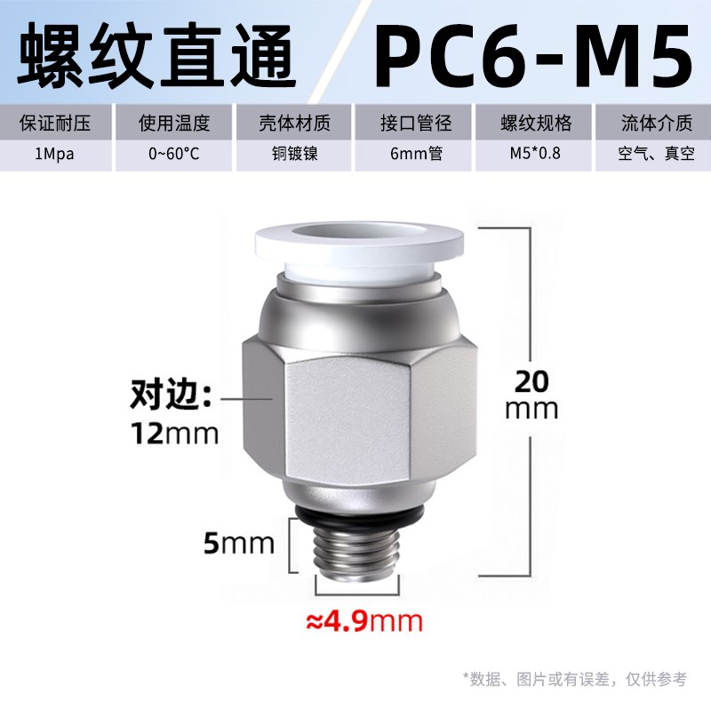 气管快速接头带螺纹直通PC弯头PAL节流阀气动内丝高压胶管对接元