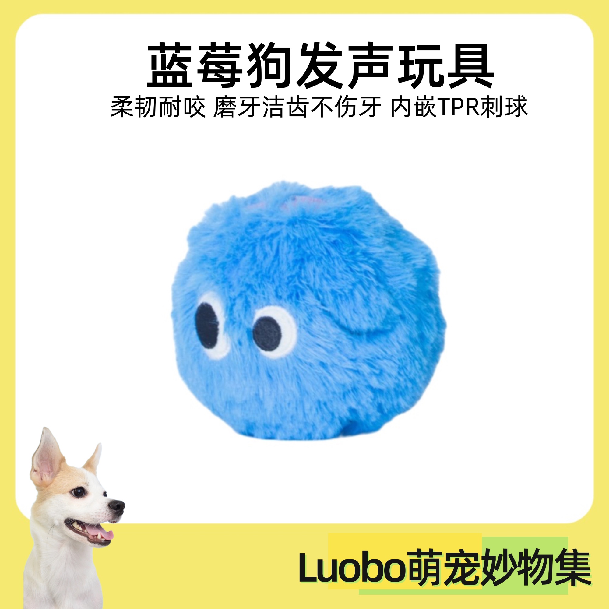 宠物玩具蓝莓狗狗毛绒玩具球发声弹力巡回训练解闷磨牙耐咬