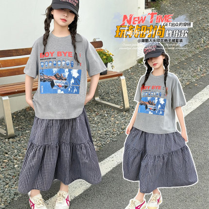 宽松女童短袖t恤ins短T恤新款女生超美2025年百搭款时尚搭配服装