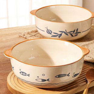 双耳陶瓷汤碗家用2026新款12英寸汤盆大号酸菜鱼大盆碗专用汤面碗