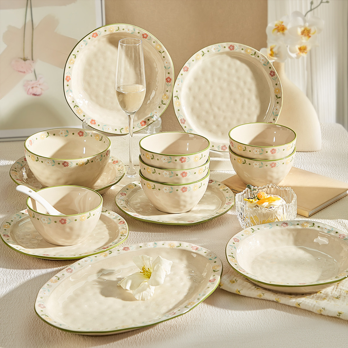 清新碗碟餐具套装家用2026新款乔迁新居碗盘子陶瓷碗筷高颜值碗具,餐饮具,碗,淘宝优惠券,粉丝福利购,淘宝优惠卷