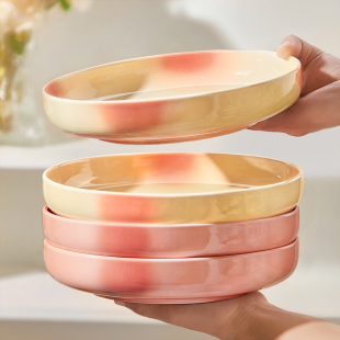 粉色陶瓷盘子菜盘家用2025新款好看的深盘高级感碟子漂亮水果餐盘