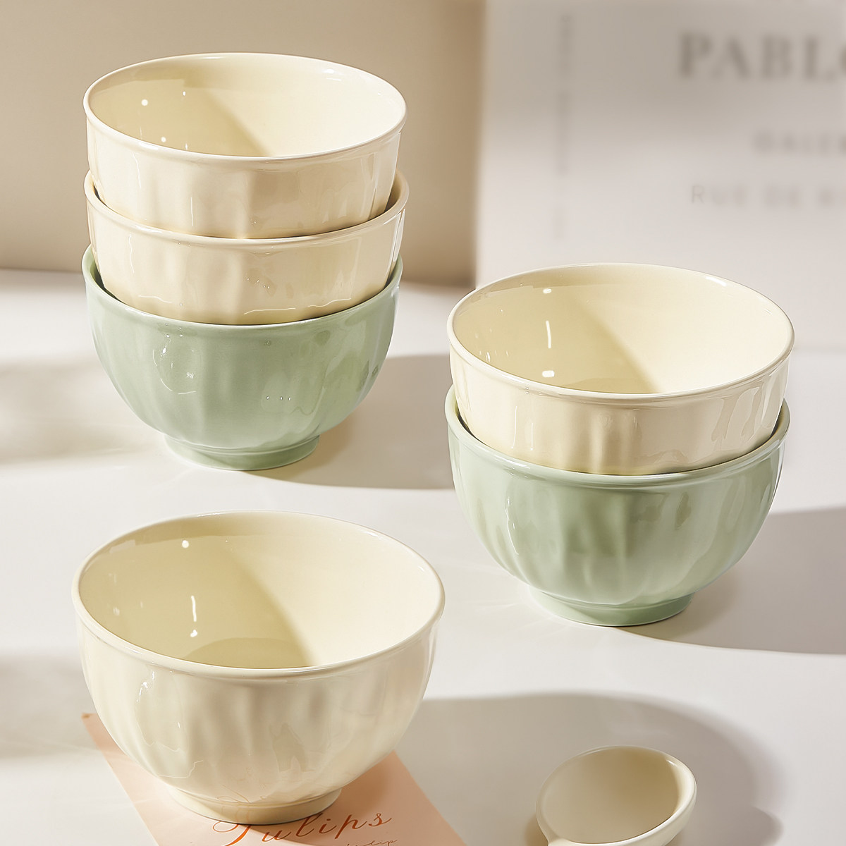 陶瓷米饭碗家用新款奶油风吃饭碗