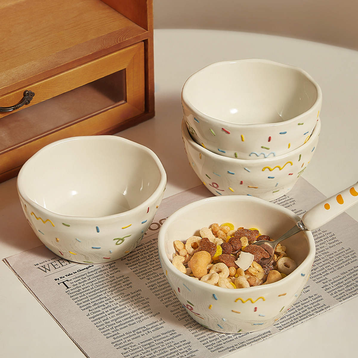 奶油风酸奶早餐碗带勺高颜值个人专用水果沙拉燕麦片碗甜品碗饭碗,餐饮具,碗,淘宝优惠券,粉丝福利购,淘宝优惠卷