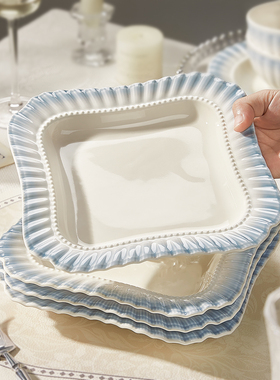 陶瓷盘子家用盘子2025新款四角方盘釉下彩餐具方形碟子高级感餐盘