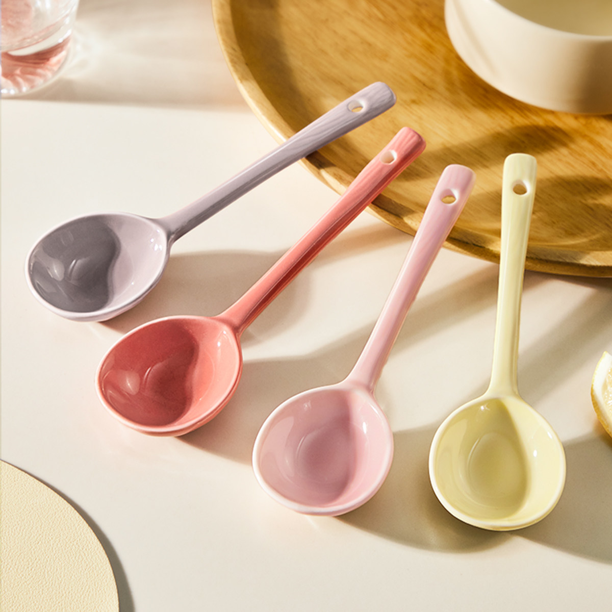 陶瓷汤勺奶油风家用汤匙高颜值喝粥可爱小号勺子长柄喝汤调羹,餐饮具,调羹/饭勺,淘宝优惠券,粉丝福利购,淘宝优惠卷