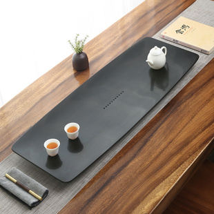天然乌金石茶盘整块原石抛光带排水桌面茶台家用办公室用简约茶具