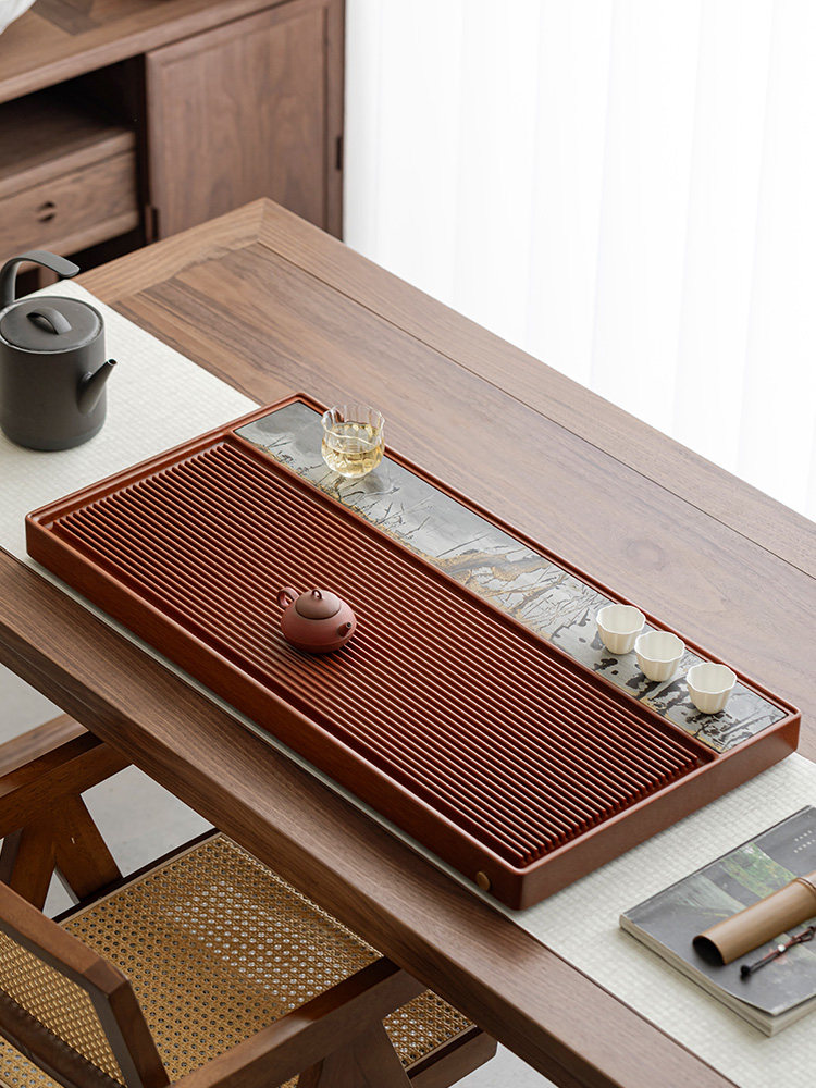 德国电木茶盘镶嵌天然国画石头2025新款办公家用简约40支高级茶台