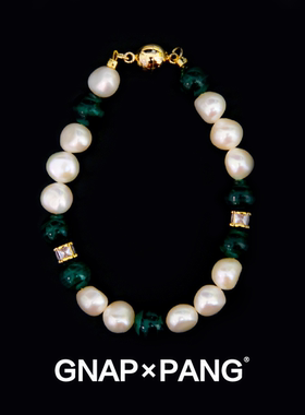 GNAPxPANG JEWELRY宿雾麒麟尾天然矿孔雀石淡水珍珠手链INS嘻哈男