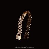 18K双排满钻镶嵌 GNAPxPANG CHAIN 条形链CUBAN 嘻哈饰品 JEWELRY