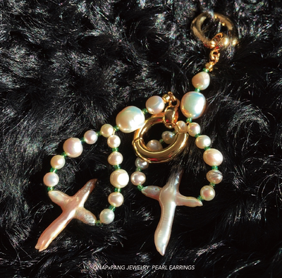 原创十字架淡水珍珠耳环