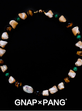 原创复古黄虎眼石淡水珍珠项链