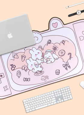 FTTOT可爱野餐兔异形鼠标垫 超大号键盘垫办公桌垫加厚防滑护腕垫
