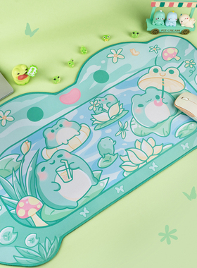 FTTOT可爱蛙蛙鼠标垫 卡通女生超大号键盘垫办公室桌面垫防滑软垫