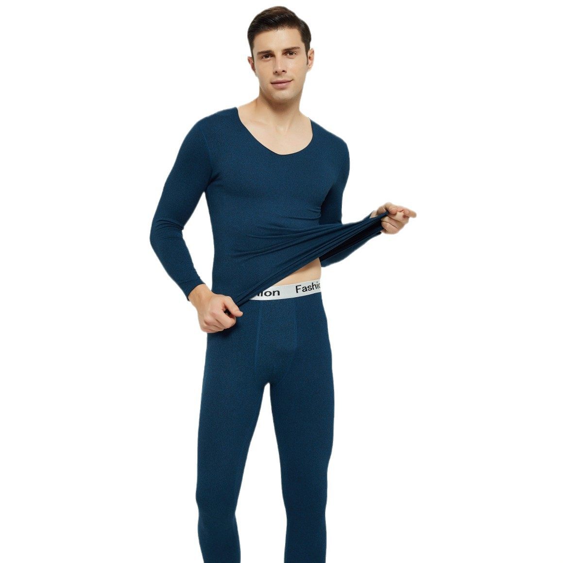 男士保暖无痕内衣套装加绒秋冬磨毛V领仿阳离子德绒秋衣秋裤保温